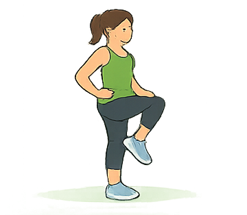 Person doing a knee lift hold balance exercise